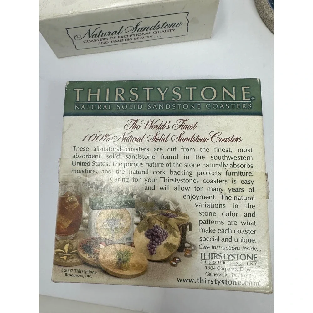 Thirstystone Set of 4 Matching Sandstone Coasters Natural Cork Backing Christmas